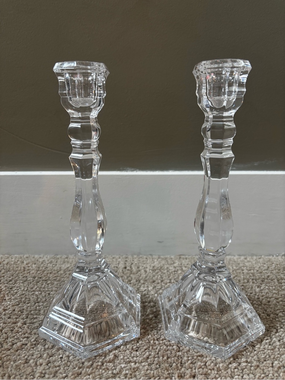 Tiffany & Co Hampton Crystal Candlesticks Pair 9” Signed Lead Candle Holders - Picture 2 of 5